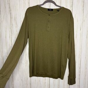 Theory Medium Olive Green Henley Shirt Men